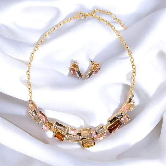 Completo collana e orecchini marrone