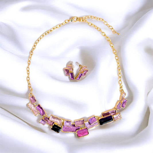 Completo collana e orecchini viola