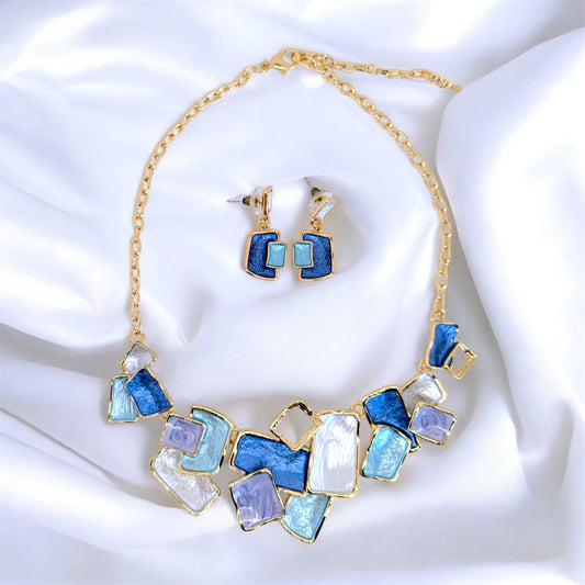 Completo collana e orecchini blu