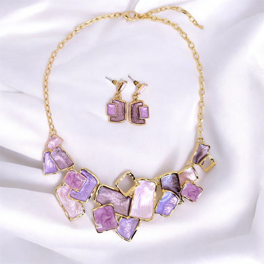 Completo collana e orecchini viola 2