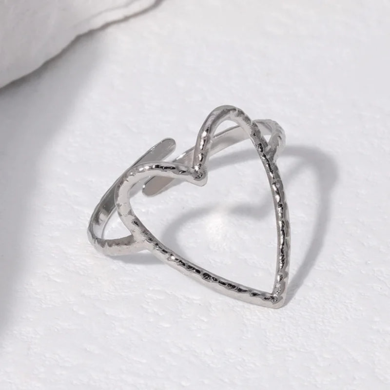 Anello steel cuore grande