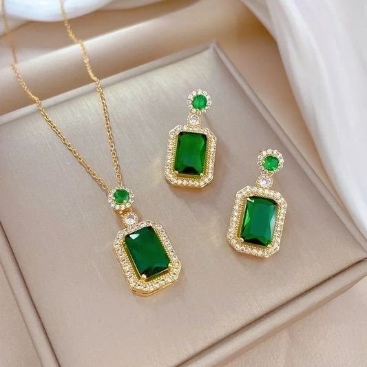 Completo collana orecchini verde